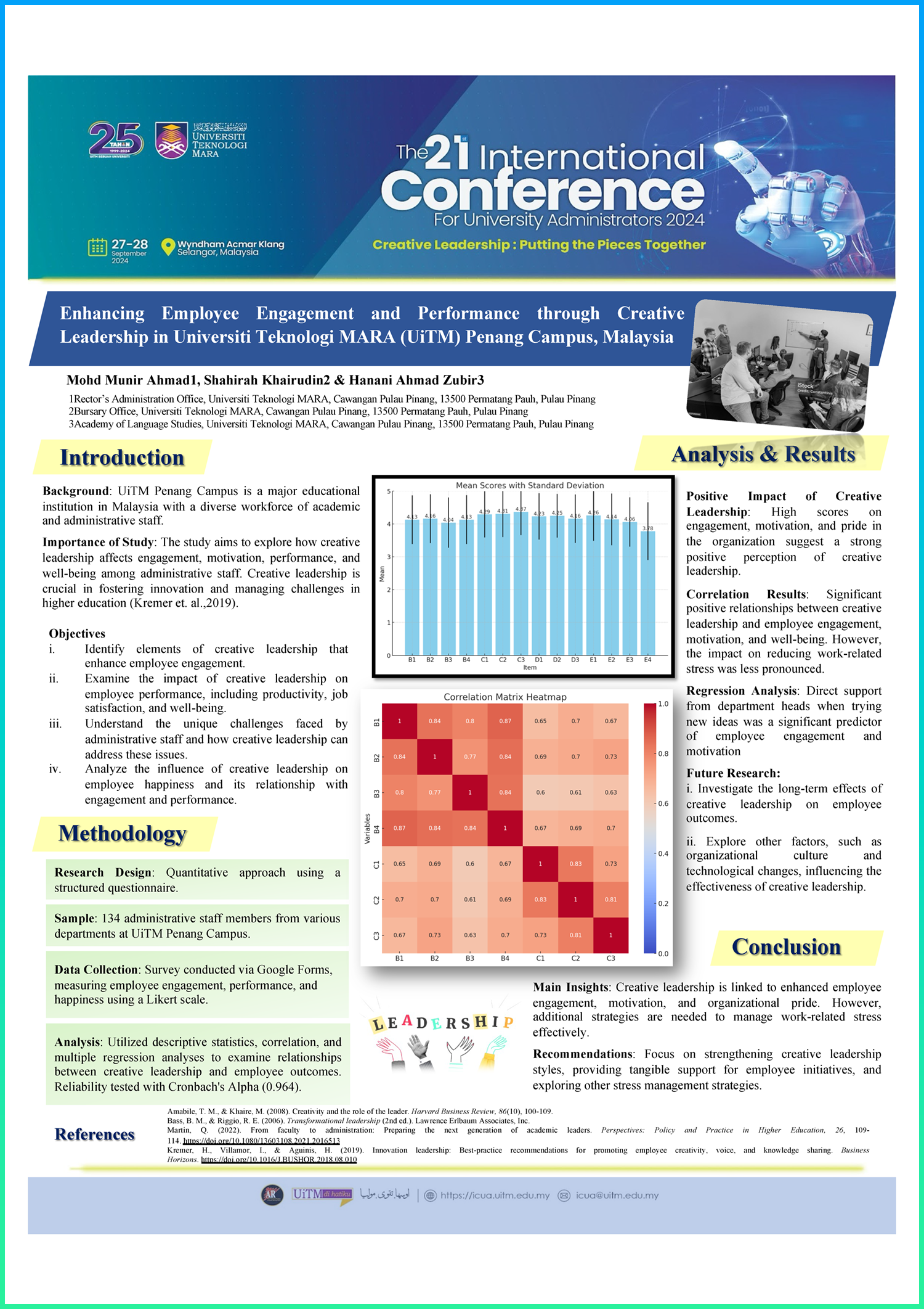 Poster 2: Enhancing Employee Engagement & Performance Through Creative Leadership In Universiti Teknologi MARA (UiTM) Penang Campus, Malaysia