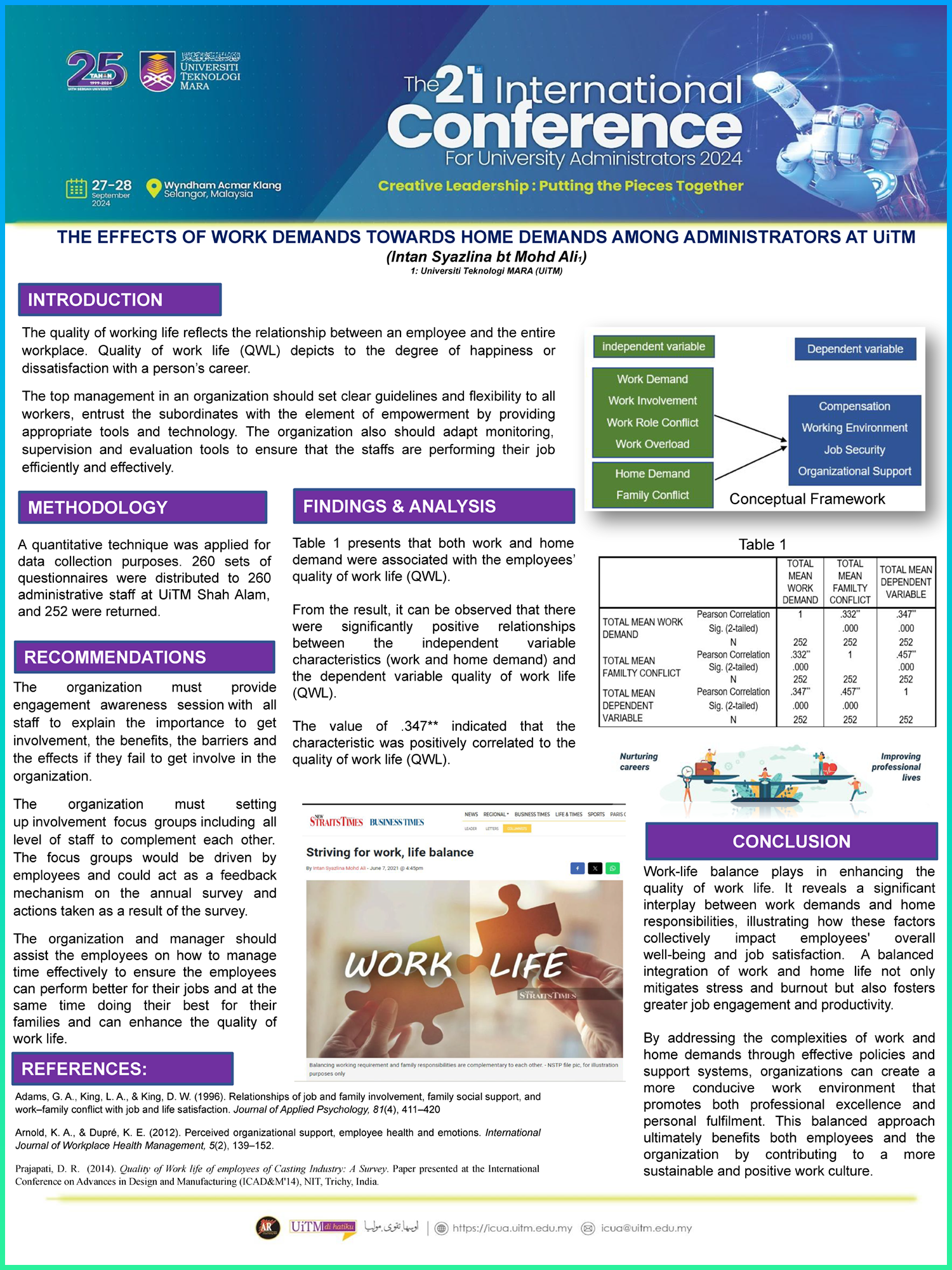 Poster 2: The Effects Of Work Demands Towards Home Demands Among Administrators At UiTM